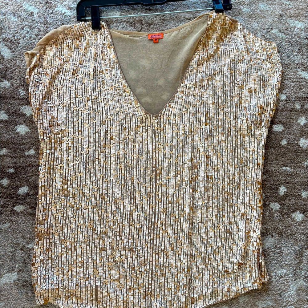 Sequin beige silk blouse. Handmade